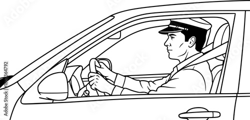 Taxi driver or rideshare man driving car transport vector icon
