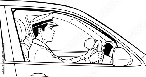 Taxi driver or rideshare man driving car transport vector icon
