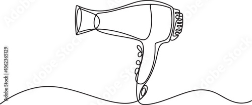 One line continuous hairdryer hairdresser symbol concept, Hair Dryer continuous line art, one line Art icon drawing