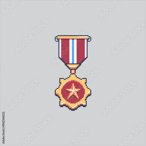 Pixel art illustration Gold Medal. Pixelated Medal Trophy. Gold Medal Trophy Icon pixelated for the pixel art game and icon for website and video game. old school retro.