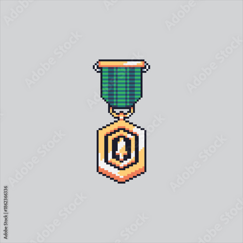 Pixel art illustration Gold Medal. Pixelated Medal Trophy. Gold Medal Trophy Icon pixelated for the pixel art game and icon for website and video game. old school retro.