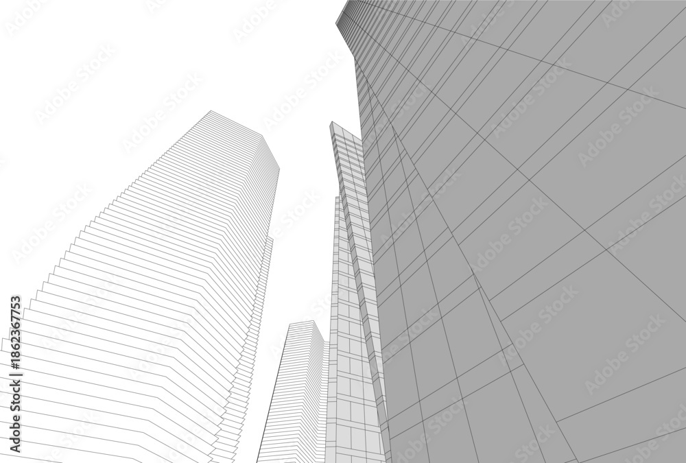 Fototapeta premium Abstract buildings architectural 3d drawing 