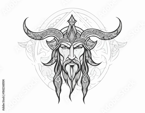 odin nordic deity mythology in modern tribal tattoo, abstract line art of deity, minimalist contour. Vector