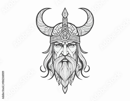 odin nordic deity mythology in modern tribal tattoo, abstract line art of deity, minimalist contour. Vector