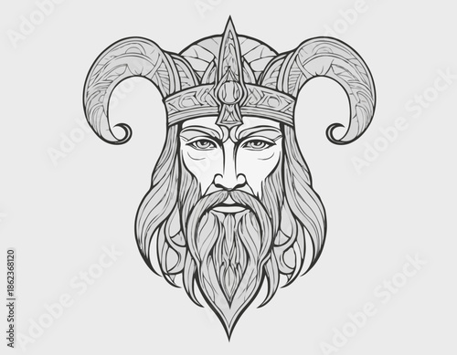 odin nordic deity mythology in modern tribal tattoo, abstract line art of deity, minimalist contour. Vector