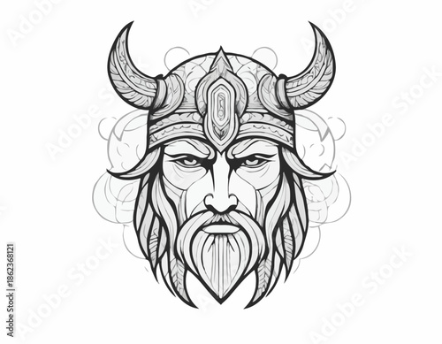odin nordic deity mythology in modern tribal tattoo, abstract line art of deity, minimalist contour. Vector