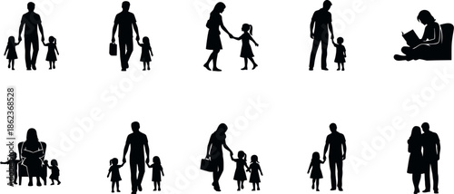 Silhouette icons of diverse family relationships and interactions