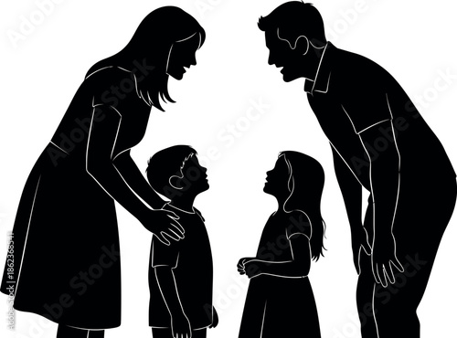 A family in profile silhouette