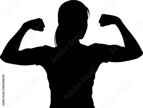 Silhouette of a muscular person flexing their arms