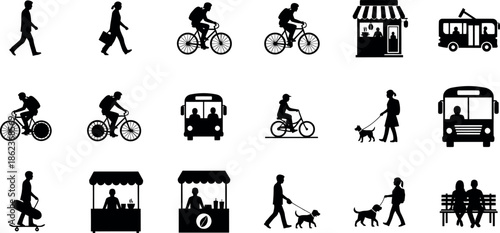 Urban transportation and daily activities icons