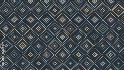 Geometric Diamond Pattern Background, Dark Teal and Beige Abstract Motif