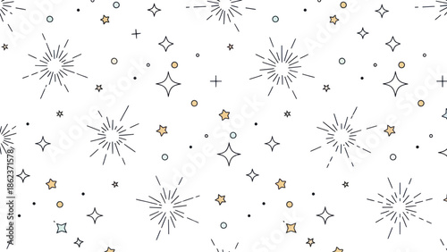 Sparkling Starburst and Star Pattern on White Background