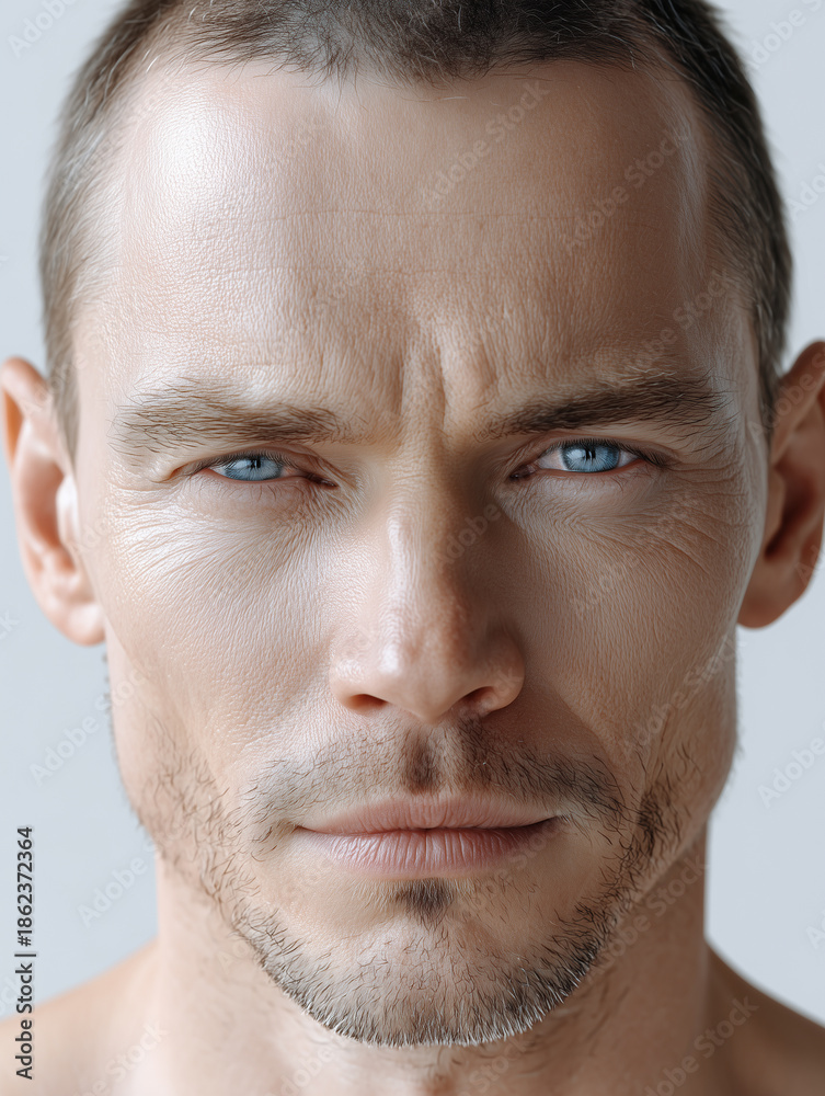 Obraz premium Wütender Mann mit intensivem Blick – Stress, Aggression und starke Emotionen im Gesicht