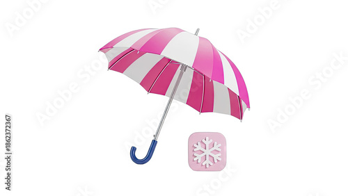 Pink and White Striped Umbrella with Snowflake Icon
