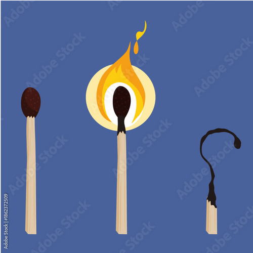 Matchstick - unlit, burning and burned - Business life cycle representation