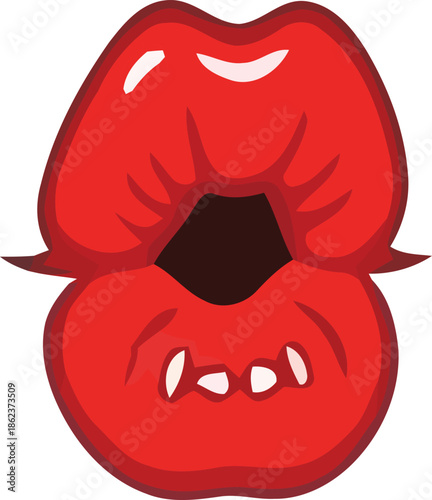 Bold and glossy red lips cartoon illustration with an open mouth, perfect for expressive design elements