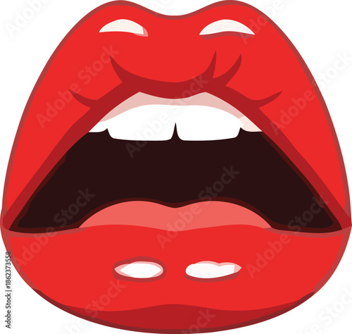 Vibrant Red Open Mouth with White Teeth and Pink Lips Illustration