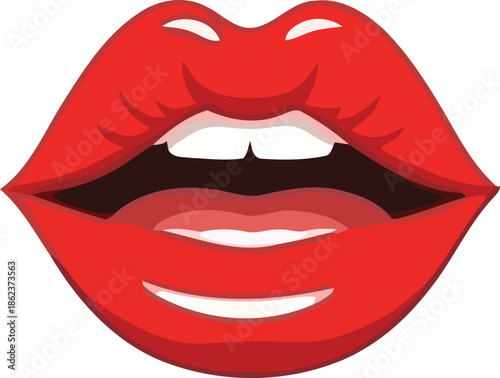 Vibrant cartoon depiction of plump red lips slightly agape, showcasing a playful and expressive vocal gesture, ideal for communication themes