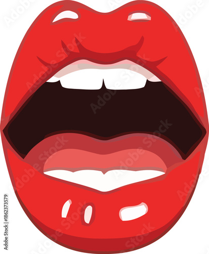Vibrant red lips wide open in an expressive scream, showcasing raw emotion and vocal impact