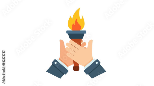 Symbol of achievement and success, hands holding a burning torch