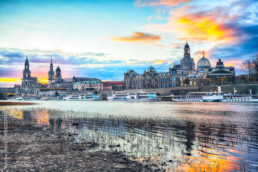custom made wallpaper toronto digitalAmazing Sunset in Dresden on Elbe river with  Cathedral of the Holy Trinity and Bruehl's Terrace.