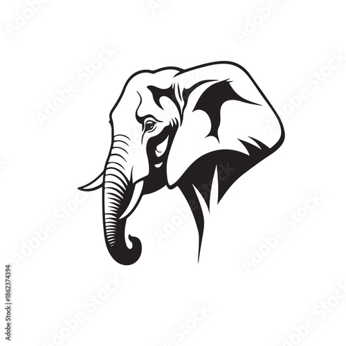 Wallpaper Mural Elephant Head Vector  - Single Color Black Line Art. A detailed black vector illustration of an African elephant head. This is a single-color graphic with no white fill Torontodigital.ca
