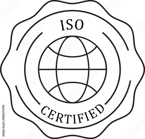 ISO certified seal with globe icon a symbol of quality and international standards perfect for business and compliance documents
