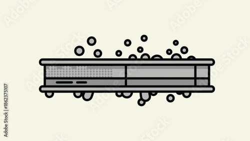 Flat Design Illustration of a Bathtub with Bubbles and Water Droplets