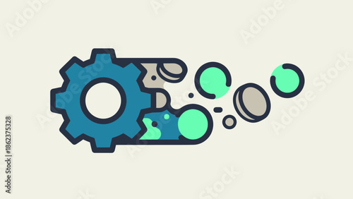 Abstract Gear Mechanism with Bubbles and Liquid Flow, Industrial Concept