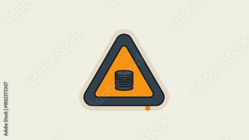 Warning Sign with Stack of Coins Icon, Financial Risk Alert Symbol