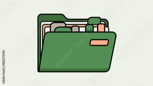 Green Folder with Documents and Tabs - Organization and Record Keeping Icon