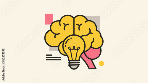 Creative idea, innovation and inspiration concept with glowing light bulb and brain illustration