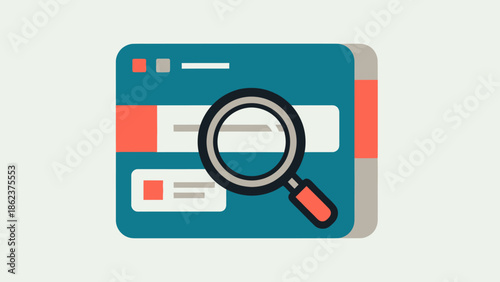 Magnifying glass over browser window, search engine optimization concept