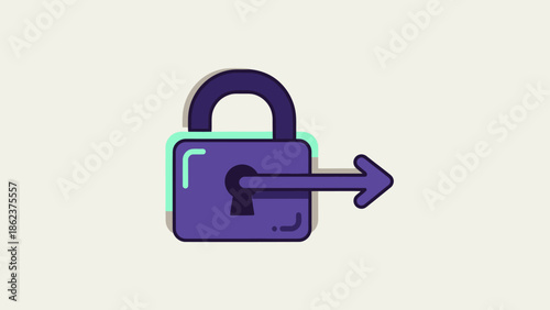 Purple padlock icon with arrow exiting, symbolizing access and security