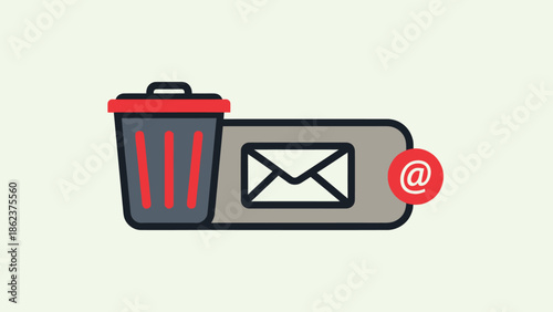 Delete Email Icon with Trash Can and @ Symbol - Digital Communication Concept