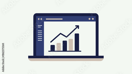 Laptop displaying growth chart graph and bar chart, business analytics concept