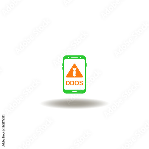 Vector illustration of smartphone with attention sign and bomb. Symbol of ddos attack.