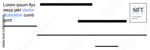 Blockchain technology, digital assets, NFT platforms, online investment, data verification, and media ownership. Text elements with NFT icon in a digital style layout. Blockchain technology