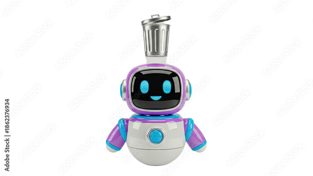 Obraz premium Cute Robot with Trash Can Hat
