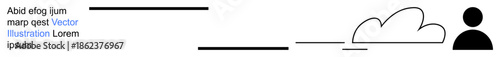 Cloud computing, digital communication, online networks, data storage, user interface, internet technology. Abstract lines, cloud shape user icon and text. Cloud computing and digital communication