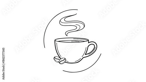 Simple minimalist logo of a steaming coffee cup