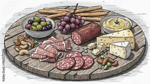 Artistic gourmet charcuterie board with meats and olives