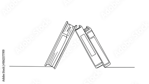 Minimalist line art of two books leaning together