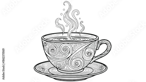 Hand drawn artistic sketch of a hot coffee mug with steam