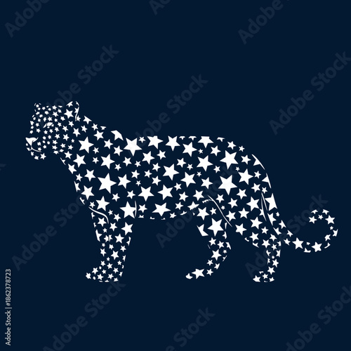 Leopard star spot illustration with stars on dark background, vector 