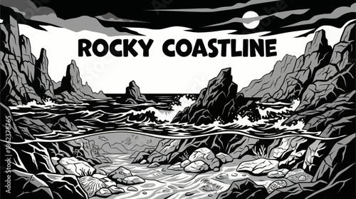 rocky coastline meets clear blue water, highlighting natural textures and clarity that appeal strongly to premium nature and travel based visual markets