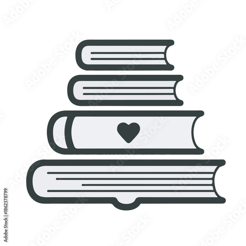 A stack of books with a heart on one book sits on a table indoors
