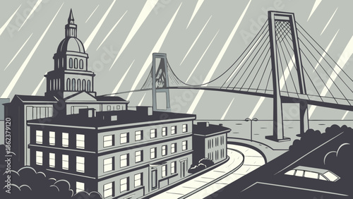 Charleston skyline vector with a bridge over buildings suitable for travel websites, city guides, and charlestonthemed designs.