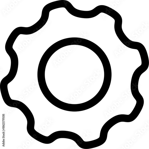 Simple Outline Icon of a Wavy Gear or Cogwheel.