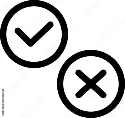 Checkmark and X mark in circles representing approval and disapproval.